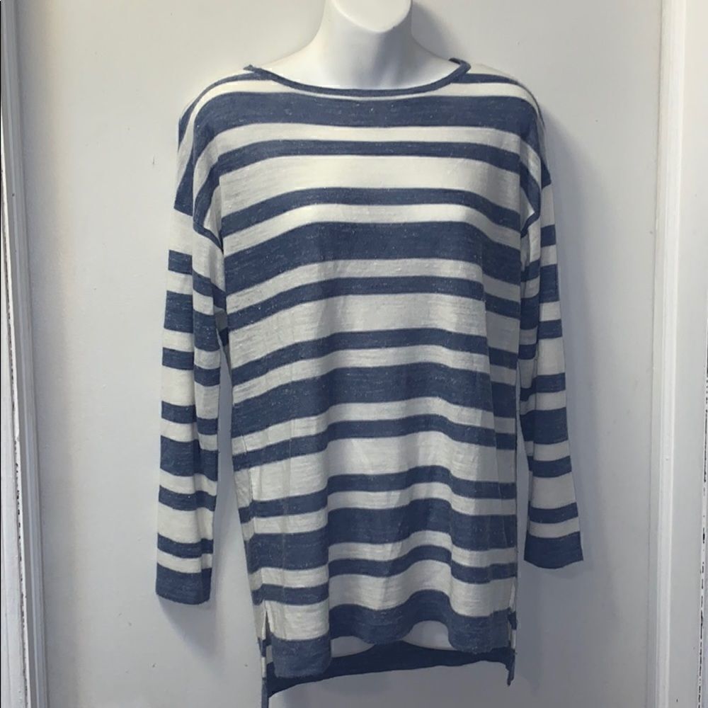 PARKHURST Blue & White Striped Lightweight Linen Blend Sweater-S